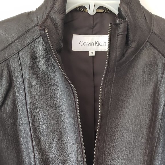Calvin Klein Jackets Coats Euc Calvin Klein Brown Leather Moto Jacket Poshmark